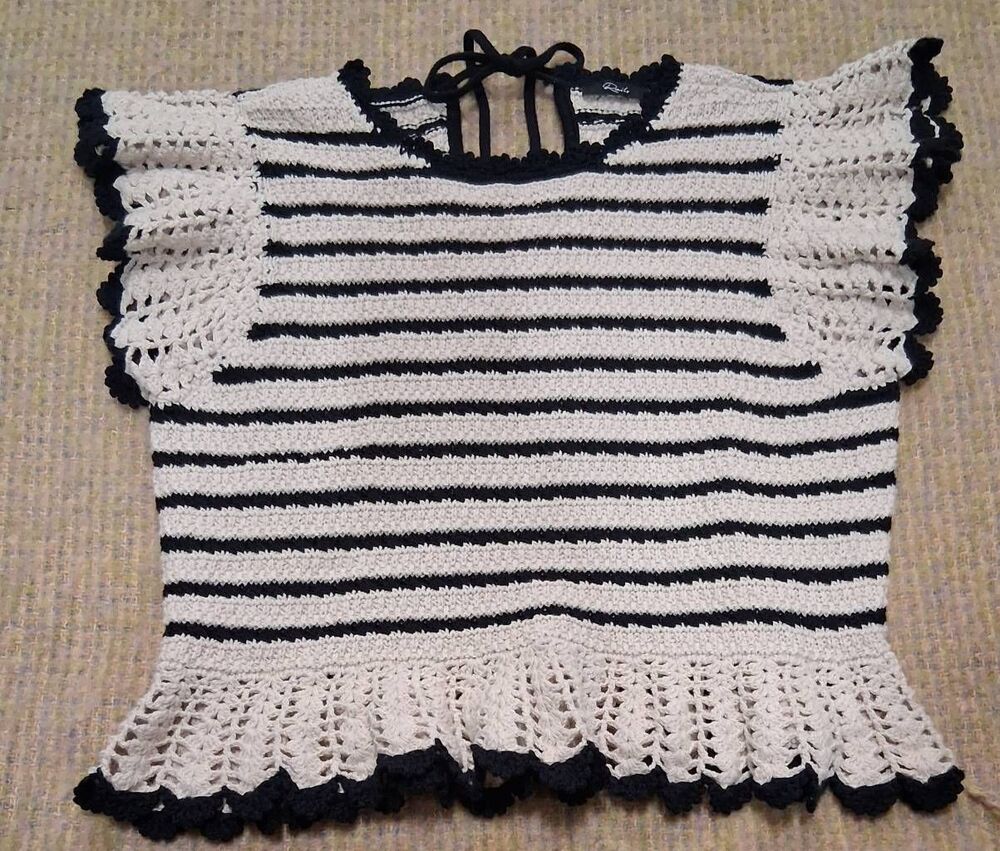Rails womens small Coen top crochet knit cotton boxy cropped beige oatmeal
